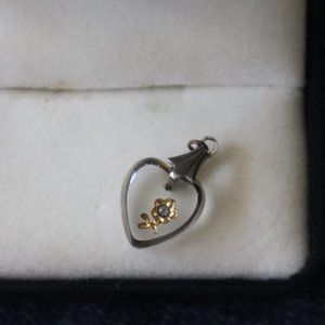 VTG Heart with Gold Flower and "Diamond" Chip Pendant